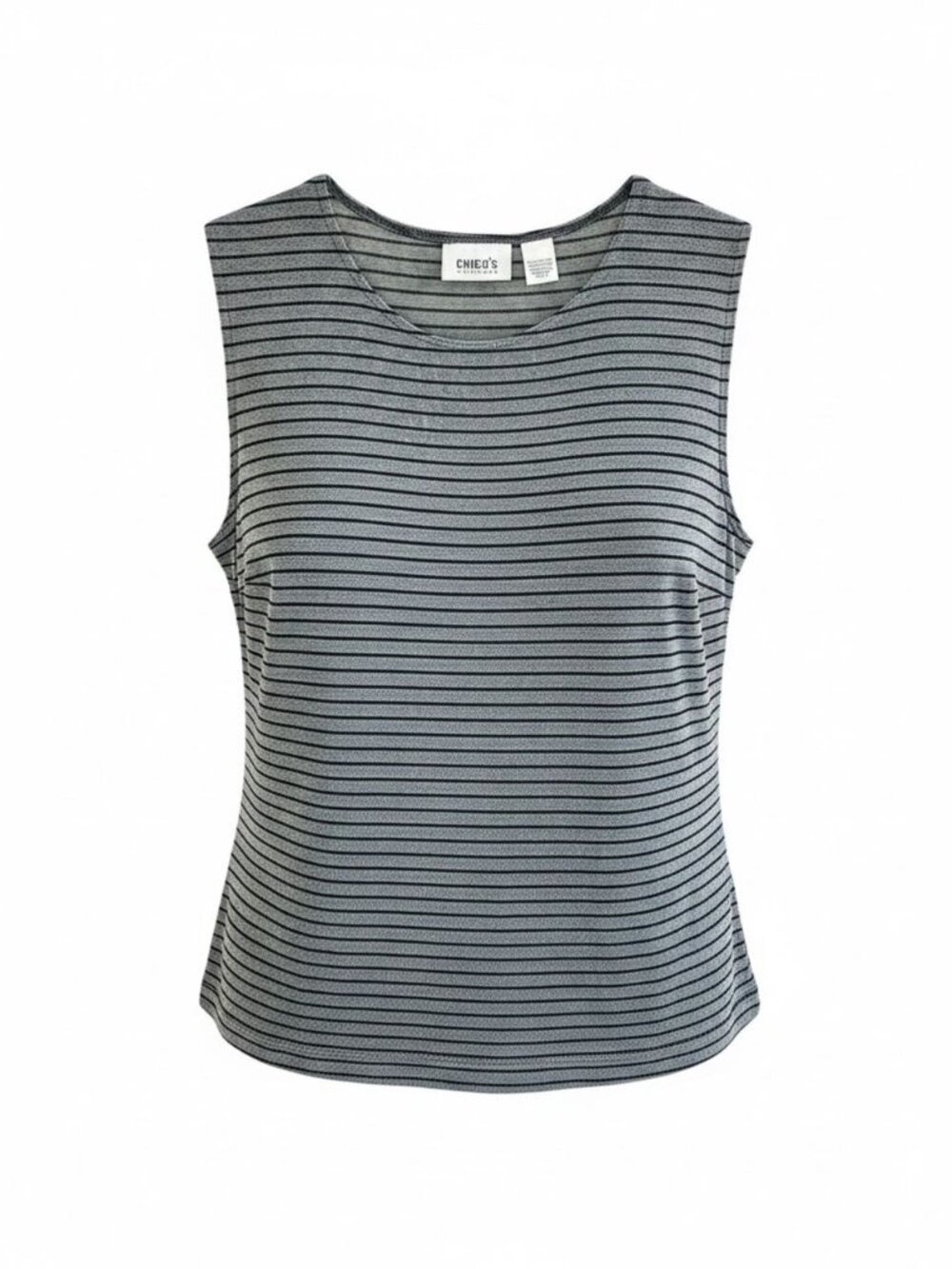 Chico's Travelers Gray Black Striped Jersey Knit Tank Size 2 Large